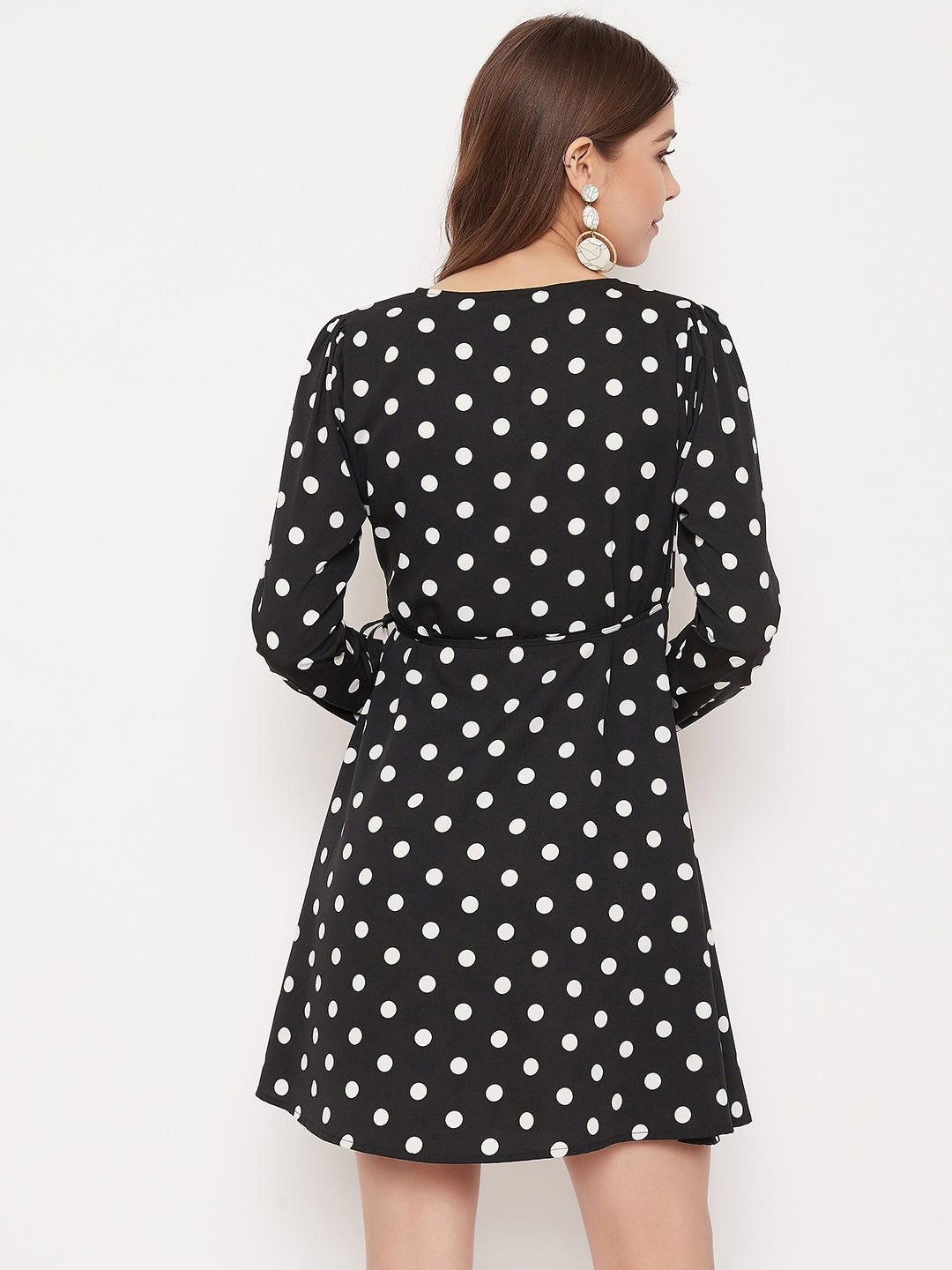 Berrylush Women Black \u0026 White Polka Dot Printed Wrap Mini Dress